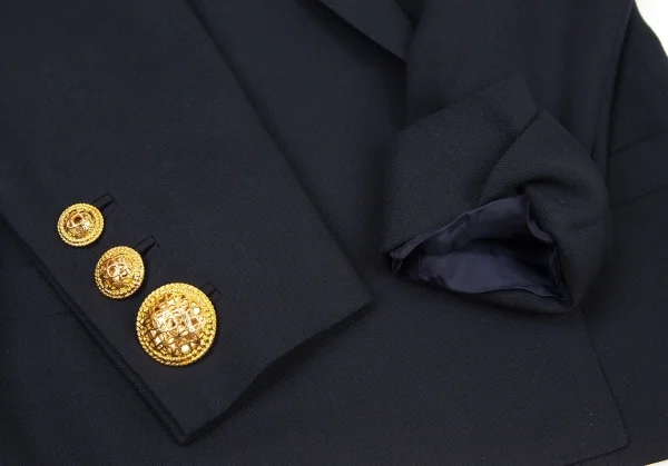 ジャンニヴェルサーチGIANNI VERSACE 透かしボタンショールカラージャケット 紺38 K-108761_006