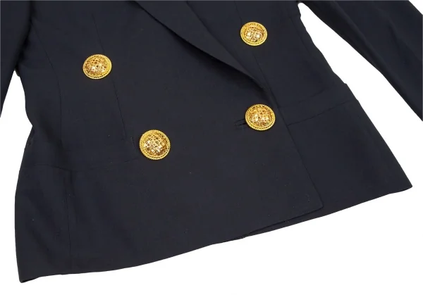 ジャンニヴェルサーチGIANNI VERSACE 透かしボタンショールカラージャケット 紺38 K-108761_007