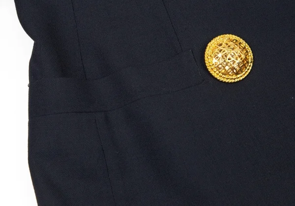 ジャンニヴェルサーチGIANNI VERSACE 透かしボタンショールカラージャケット 紺38 K-108761_009