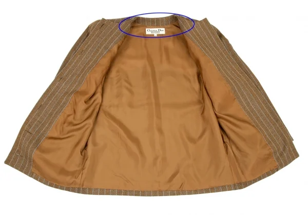 クリスチャンディオールChristian Dior マルチパターンストライプノーカラージャケット 茶グレー9 K-108762_013