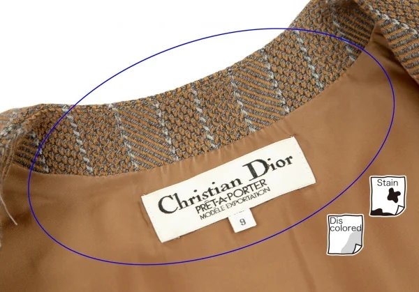 クリスチャンディオールChristian Dior マルチパターンストライプノーカラージャケット 茶グレー9 K-108762_014