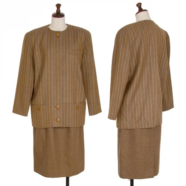 クリスチャンディオールChristian Dior マルチパターンストライプノーカラージャケット 茶グレー9 K-108762_017
