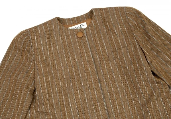 クリスチャンディオールChristian Dior マルチパターンストライプノーカラージャケット 茶グレー9 K-108762_003
