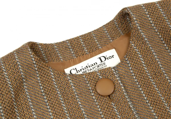 クリスチャンディオールChristian Dior マルチパターンストライプノーカラージャケット 茶グレー9 K-108762_004