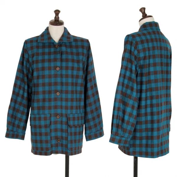 サンローラン リヴゴーシュSAINT LAURENT rive gauche チェックシャツジャケット 青茶34 K-108765_001