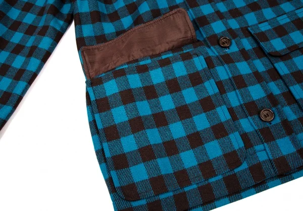 サンローラン リヴゴーシュSAINT LAURENT rive gauche チェックシャツジャケット 青茶34 K-108765_010