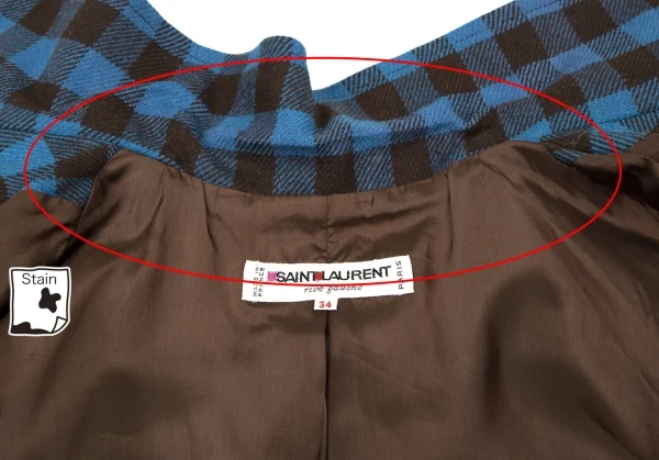 サンローラン リヴゴーシュSAINT LAURENT rive gauche チェックシャツジャケット 青茶34 K-108765_012