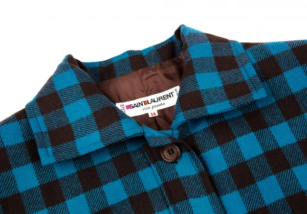 サンローラン リヴゴーシュSAINT LAURENT rive gauche チェックシャツジャケット 青茶34 K-108765_004