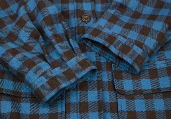 サンローラン リヴゴーシュSAINT LAURENT rive gauche チェックシャツジャケット 青茶34 K-108765_007