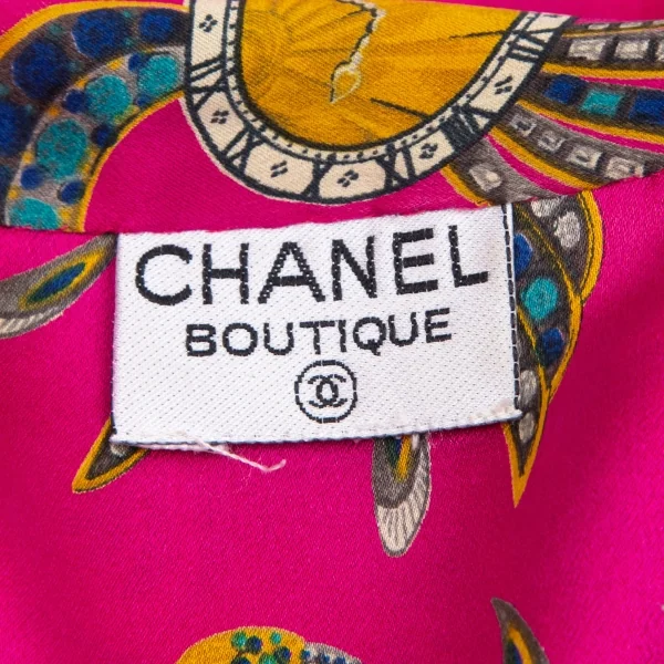 シャネルCHANEL シルクウォッチプリントボウカラーブラウス ピンクM位 K-108778_020