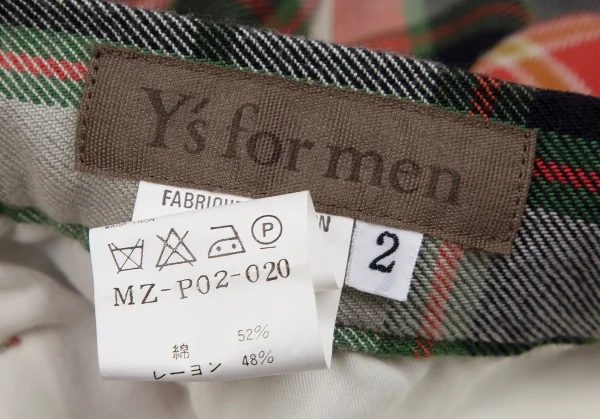 ワイズフォーメンY's for men コットンレーヨンタータンチェックパンツ 赤緑黒他2 K-108792_015