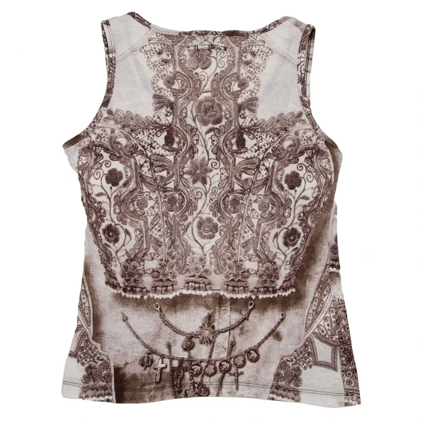 ジャンポールゴルチエ ファムJean Paul GAULTIER FEMME 刺繍チャーム転写プリントタンクトップ 赤茶オフ40 K-108814_011