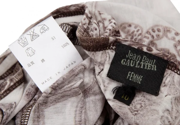 ジャンポールゴルチエ ファムJean Paul GAULTIER FEMME 刺繍チャーム転写プリントタンクトップ 赤茶オフ40 K-108814_015