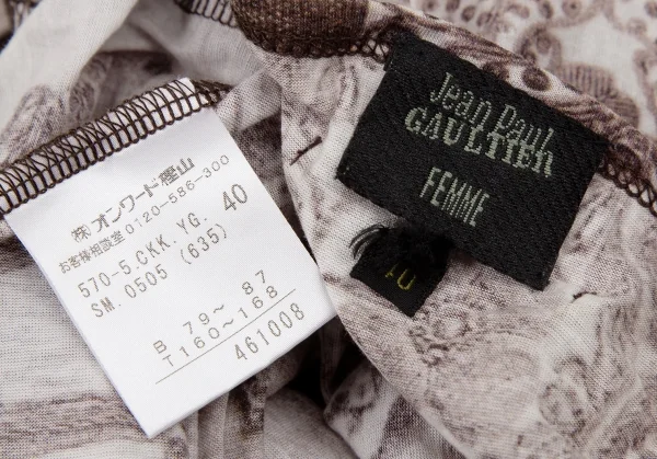 ジャンポールゴルチエ ファムJean Paul GAULTIER FEMME 刺繍チャーム転写プリントタンクトップ 赤茶オフ40 K-108814_016