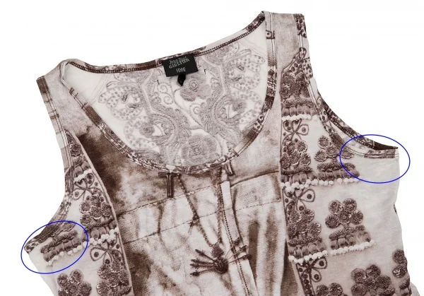 ジャンポールゴルチエ ファムJean Paul GAULTIER FEMME 刺繍チャーム転写プリントタンクトップ 赤茶オフ40 K-108814_003