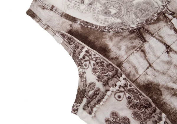 ジャンポールゴルチエ ファムJean Paul GAULTIER FEMME 刺繍チャーム転写プリントタンクトップ 赤茶オフ40 K-108814_006