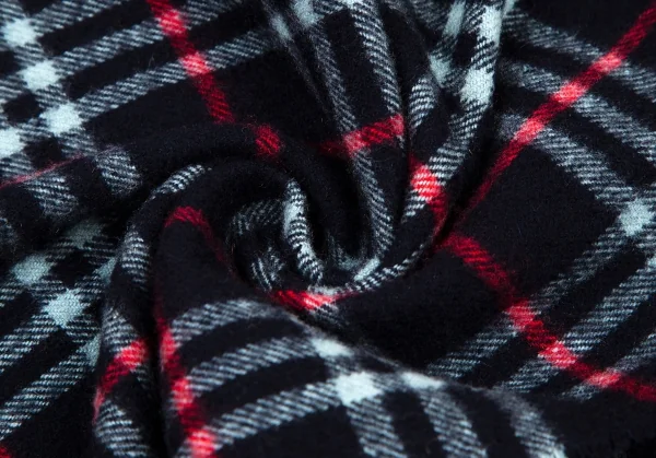 バーバリーズBurberrys' カシミヤチェックフリンジマフラー 紺水色赤 K-108820_004