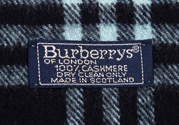 バーバリーズBurberrys' カシミヤチェックフリンジマフラー 紺水色赤 K-108820_005