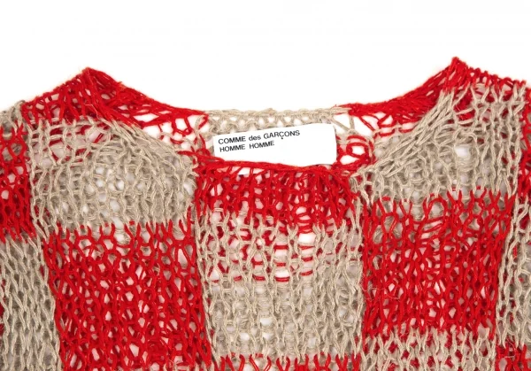コムデギャルソン オムオムCOMME des GARCONS HOMME HOMME ブロックチェックハンドスパイダーニット 赤モカL位 K-108842_002