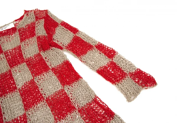 コムデギャルソン オムオムCOMME des GARCONS HOMME HOMME ブロックチェックハンドスパイダーニット 赤モカL位 K-108842_003