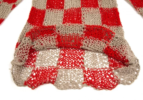 コムデギャルソン オムオムCOMME des GARCONS HOMME HOMME ブロックチェックハンドスパイダーニット 赤モカL位 K-108842_007