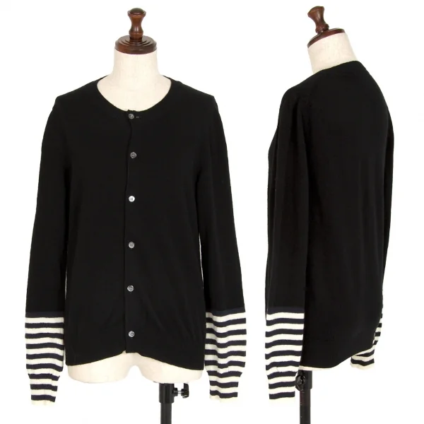 コムコム コムデギャルソンCOMME des GARCONS ウール袖ボーダーラウンドネックカーディガン 黒紺白S K-108853_001