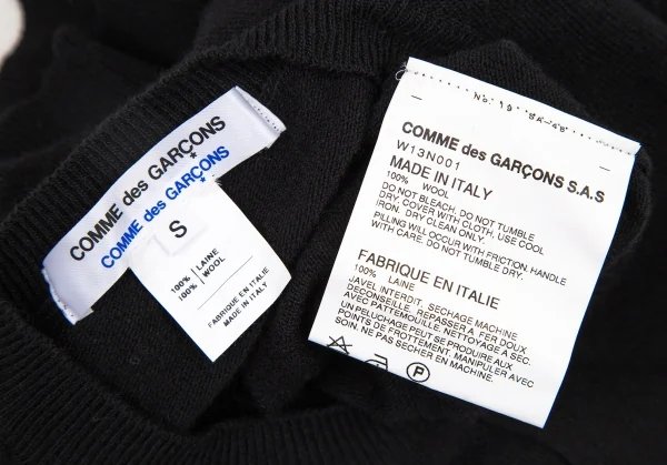 コムコム コムデギャルソンCOMME des GARCONS ウール袖ボーダーラウンドネックカーディガン 黒紺白S K-108853_011