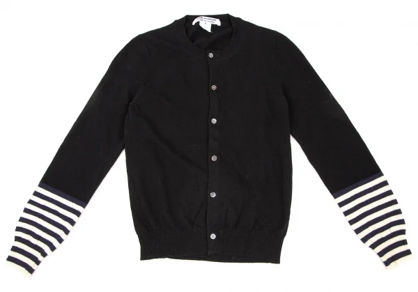 コムコム コムデギャルソンCOMME des GARCONS ウール袖ボーダーラウンドネックカーディガン 黒紺白S K-108853_002
