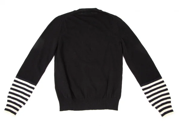コムコム コムデギャルソンCOMME des GARCONS ウール袖ボーダーラウンドネックカーディガン 黒紺白S K-108853_009
