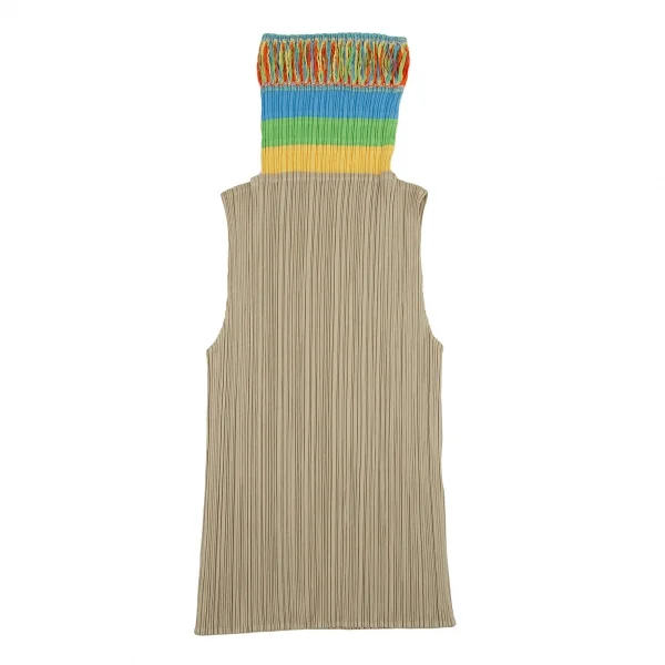 プリーツプリーズPLEATS PLEASE カラフルタートルネックノースリーブトップ ベージュ3 K-108878_002