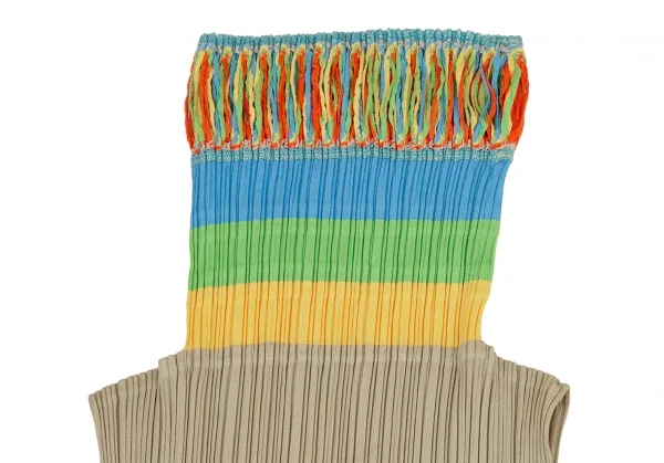 プリーツプリーズPLEATS PLEASE カラフルタートルネックノースリーブトップ ベージュ3 K-108878_003