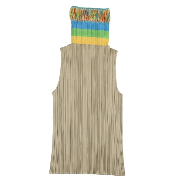 プリーツプリーズPLEATS PLEASE カラフルタートルネックノースリーブトップ ベージュ3 K-108878_009