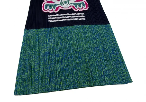 プリーツプリーズPLEATS PLEASE カニモチーフパッチプリーツノースリーブワンピース 紺緑3 K-108880_007