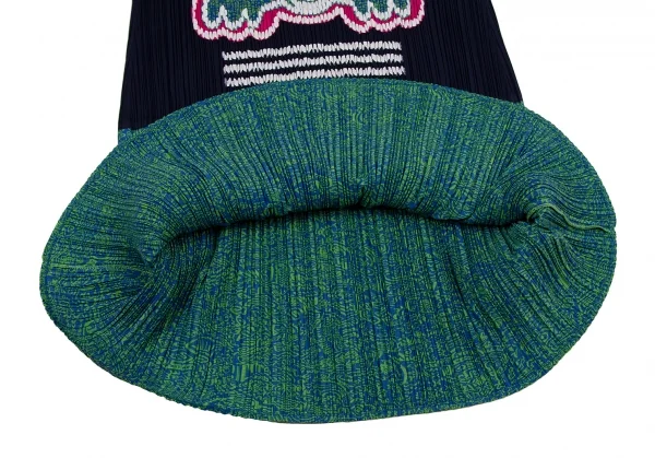 プリーツプリーズPLEATS PLEASE カニモチーフパッチプリーツノースリーブワンピース 紺緑3 K-108880_008