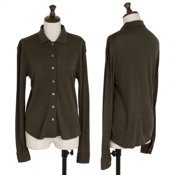 マドモアゼルノンノンMademoiselle NON NON ウール天竺ストレッチシャツ カーキ38M K-108926_001