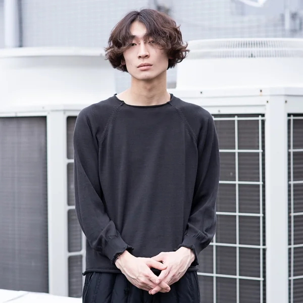 ヨウジヤマモト プールオムYohji Yamamoto POUR HOMMEコットンラグランニット チャコールM K-108945_011
