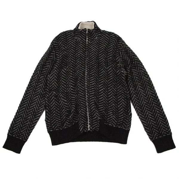 ヨウジヤマモト プールオムYohji Yamamoto POUR HOMME ヘリンボーンツイードニットブルゾン 黒オフ3 K-108947_001