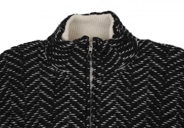 ヨウジヤマモト プールオムYohji Yamamoto POUR HOMME ヘリンボーンツイードニットブルゾン 黒オフ3 K-108947_002
