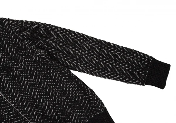 ヨウジヤマモト プールオムYohji Yamamoto POUR HOMME ヘリンボーンツイードニットブルゾン 黒オフ3 K-108947_003