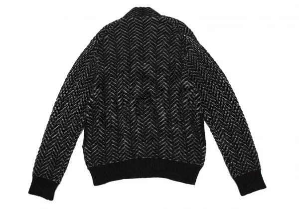 ヨウジヤマモト プールオムYohji Yamamoto POUR HOMME ヘリンボーンツイードニットブルゾン 黒オフ3 K-108947_008