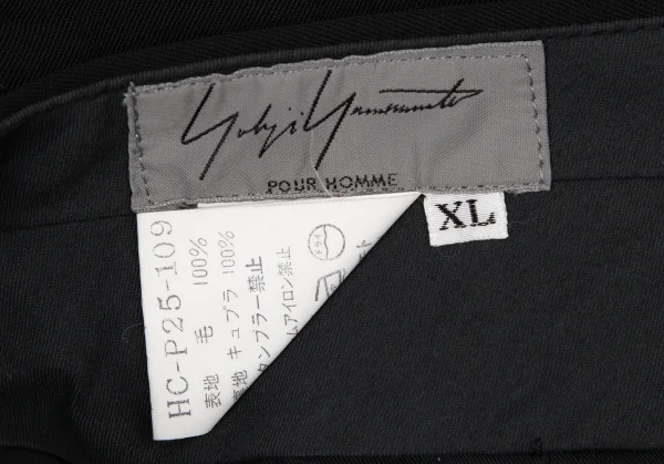 ヨウジヤマモト プールオムYohji Yamamoto POUR HOMME ウールギャバワンタックパンツ 黒XL K-108955_015