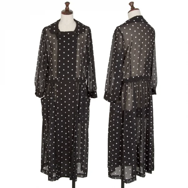 コムコム コムデギャルソンCOMME des GARCONS ポリドットプリントダブルボタンシースルーシャツワンピース 黒白S K-108979_001