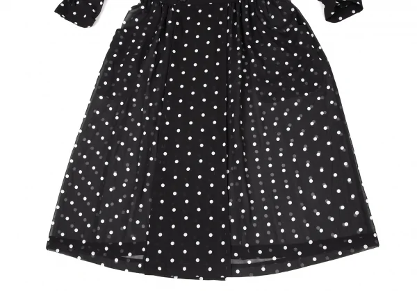 コムコム コムデギャルソンCOMME des GARCONS ポリドットプリントダブルボタンシースルーシャツワンピース 黒白S K-108979_010