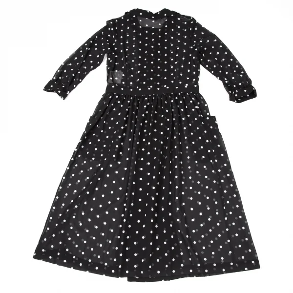 コムコム コムデギャルソンCOMME des GARCONS ポリドットプリントダブルボタンシースルーシャツワンピース 黒白S K-108979_013