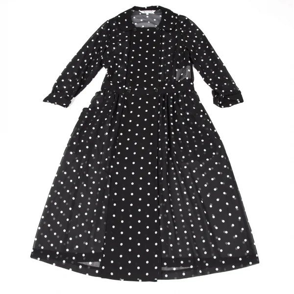 コムコム コムデギャルソンCOMME des GARCONS ポリドットプリントダブルボタンシースルーシャツワンピース 黒白S K-108979_002