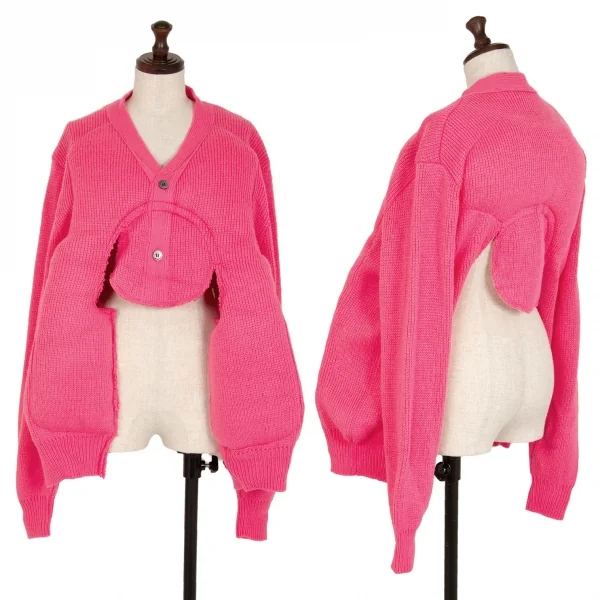 コムデギャルソンCOMME des GARCONS センターカッティング中綿プルオーバーニットセーター 蛍光ピンクS K-108985_001