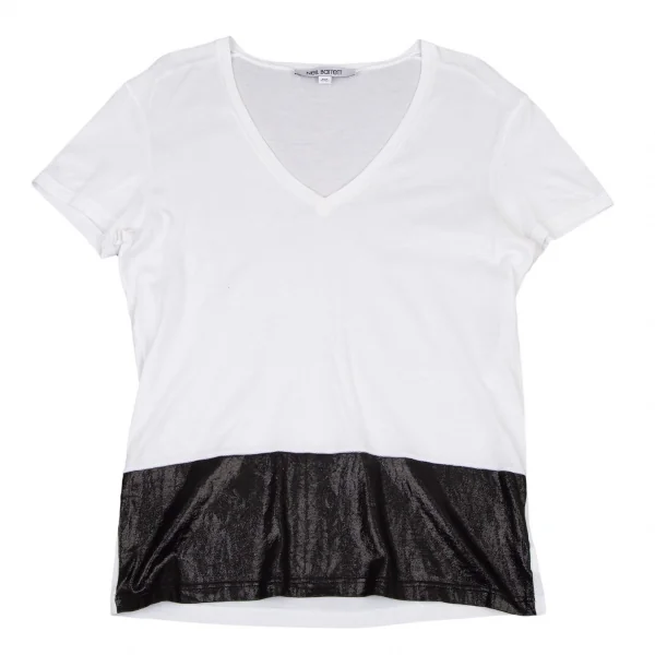 ニールバレットNeil Barrett コットンコーティングバイカラーVネックTシャツ 白黒XS K-108999_001