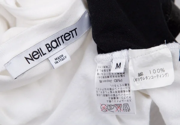 ニールバレットNeil Barrett コットンコーティングバイカラーVネックTシャツ 白黒XS K-108999_010