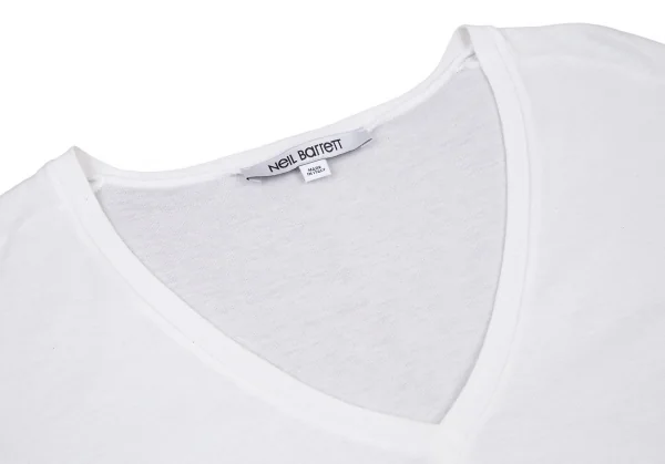ニールバレットNeil Barrett コットンコーティングバイカラーVネックTシャツ 白黒XS K-108999_003