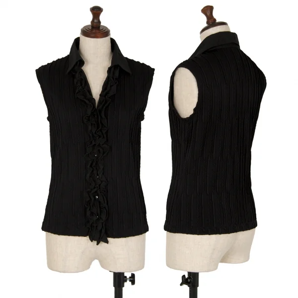 ナラカミーチェNARACAMICIE フリルフロント切替ノースリーブストレッチブラウス 黒II K-109034_001